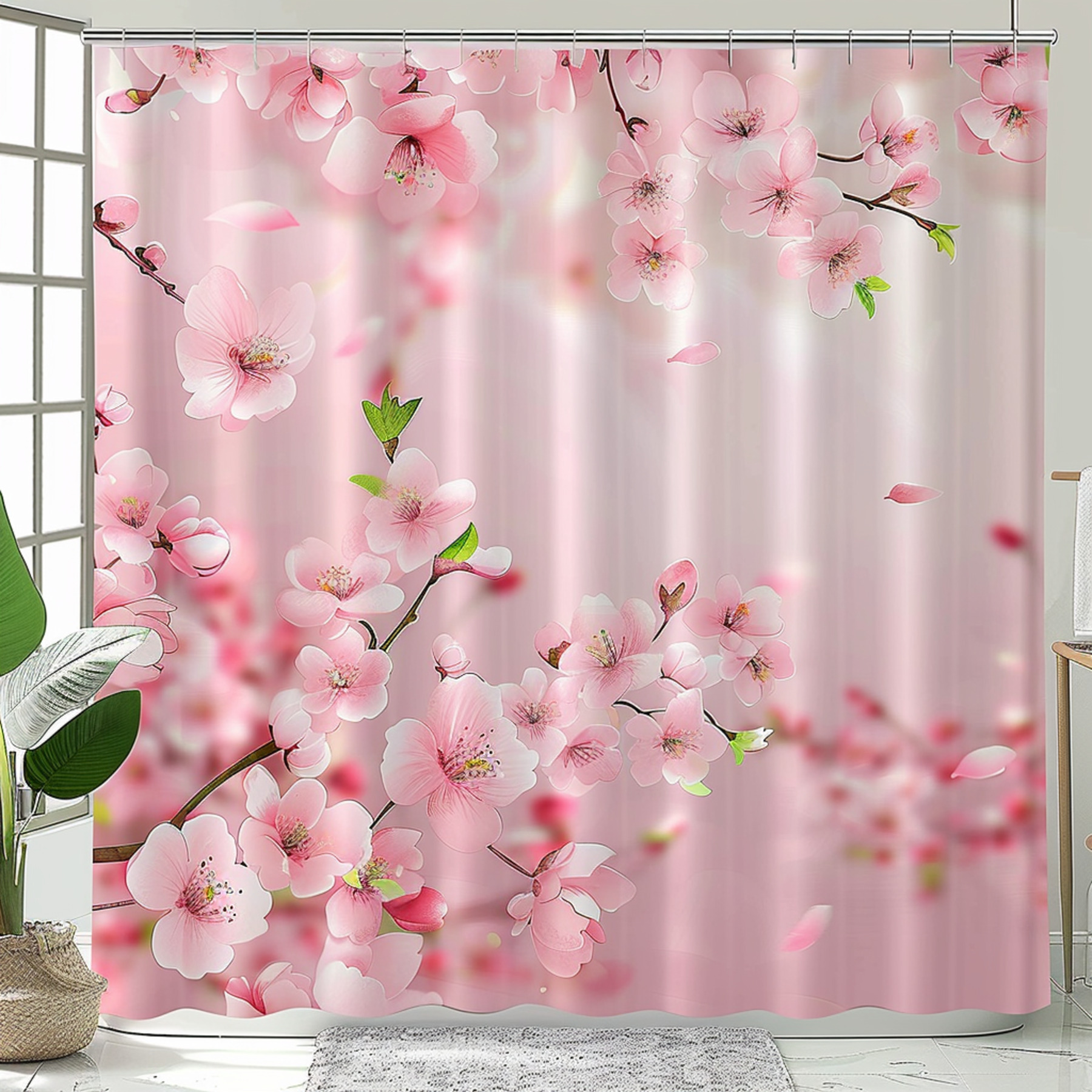 Cherry Blossom Pink Bathroom Curtain Elegant design with pink ...