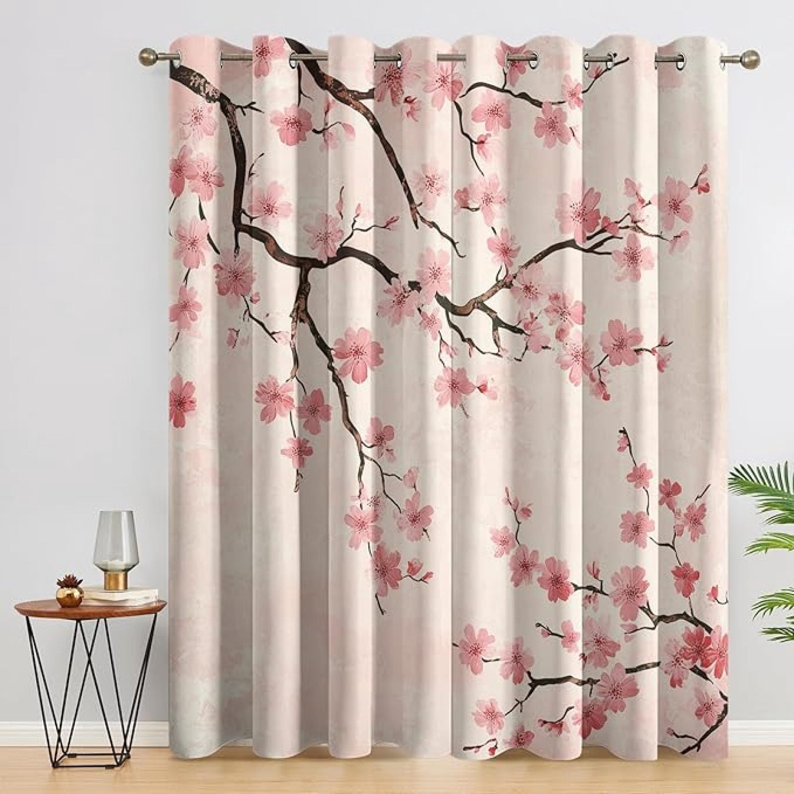 Cherry Blossom Pink Floral Curtains, Branch Flower Botanical Blackout