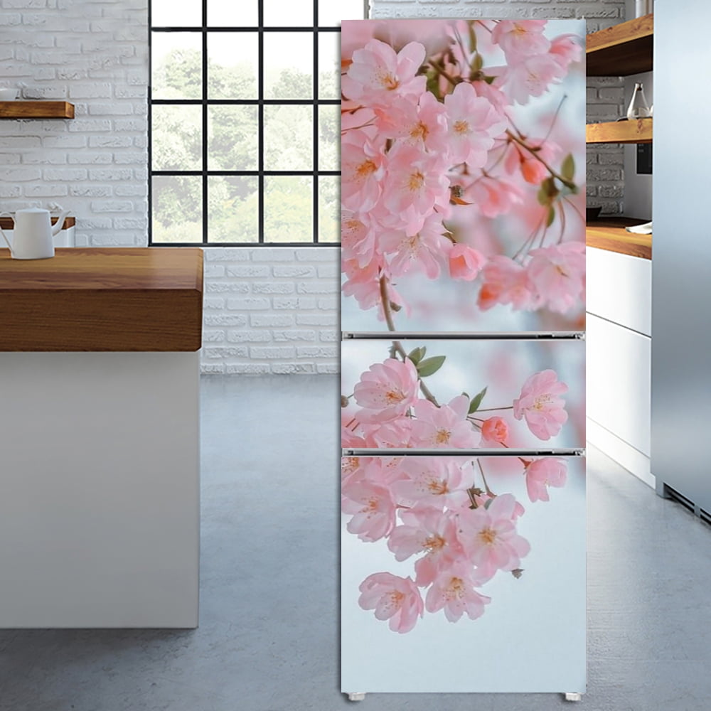 Cherry Blossom Pink Fridge Magnet Fridge Door Cover Sticker Floral ...