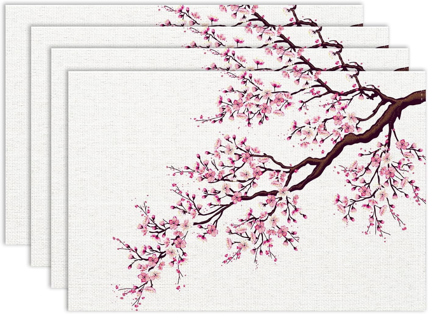 Cherry Blossom Placemat Set of 4, 12x18 Inch Rustic Japanese Spring ...