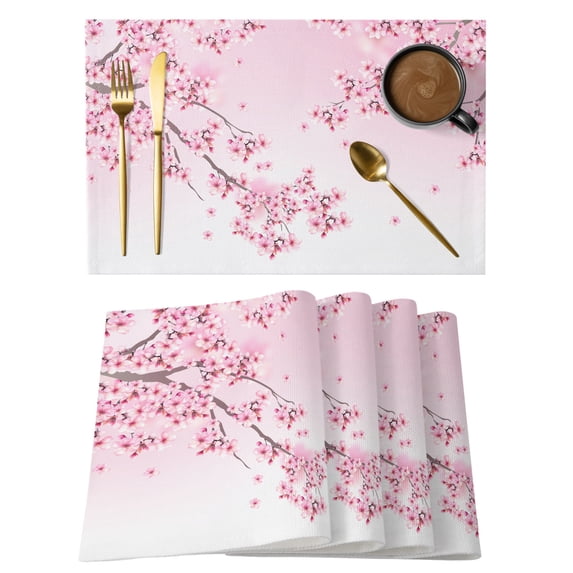 Cherry Blossom Placemats Set of 6, Cotton Linen Fabric Place Mats ...