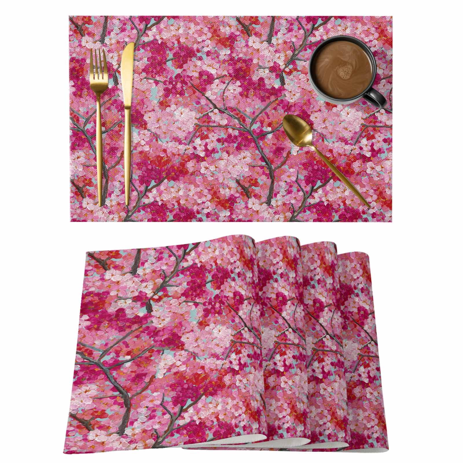 Cherry Blossom Placemats Set of 6, Spring Watercolor Flowers Modern ...