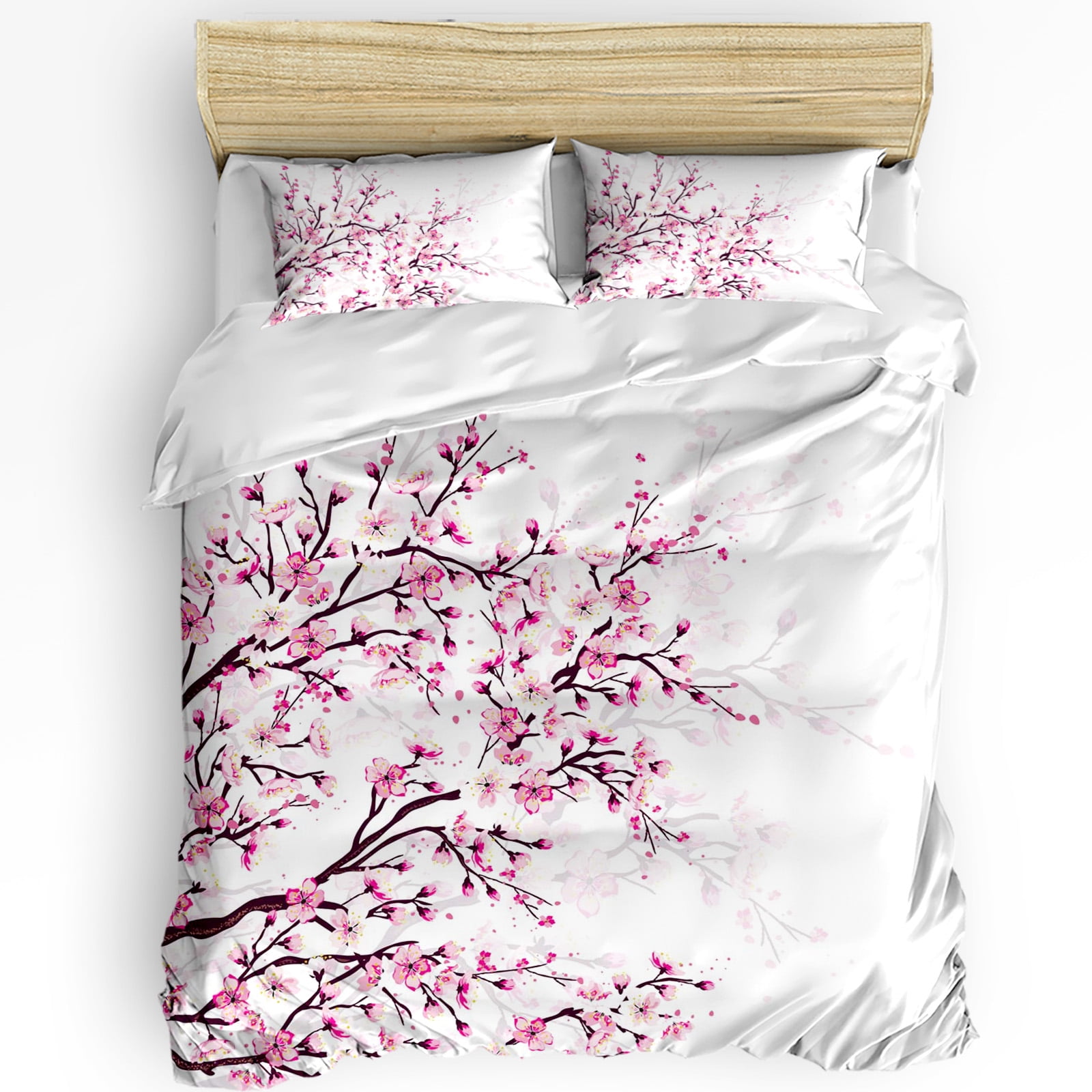 Cherry Blossom Plum Branch Pink Flower 3pcs Duvet Cover Set Pillow Case
