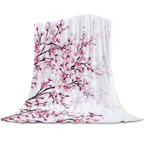 Cherry Blossom Plum Branch Pink White Soft Blanket for Bed Sofa Cover Summer Large Travel Throw Bedspread Blankets Carpet