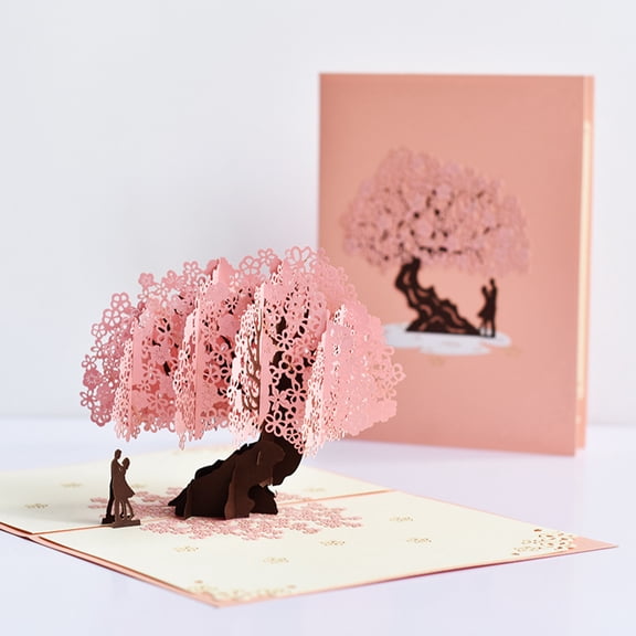 Cherry Blossom Pop Up Wedding Anniversary Valentine's Day 3D Love Card for Her, with Envelope and Blank Note, Essentials for Valentine's Day