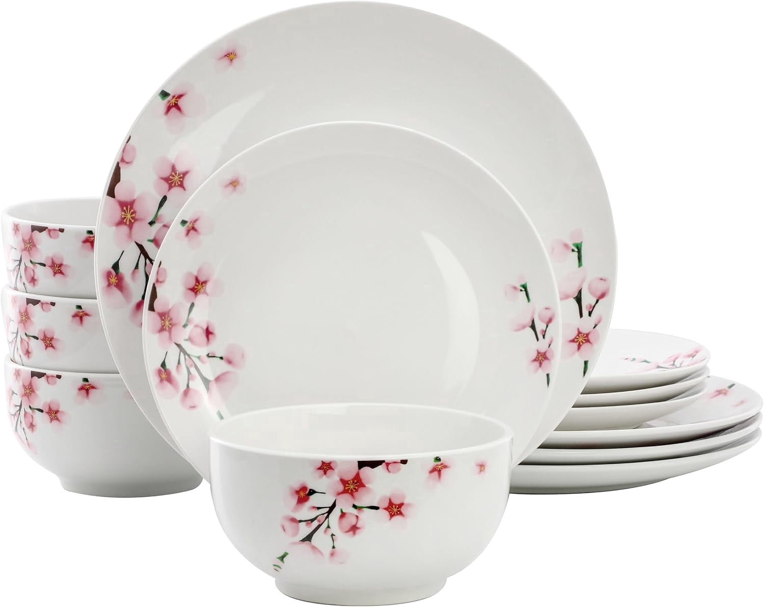 Cherry Blossom Porcelain Dinnerware Set, Floral White and Pink Dish Set ...