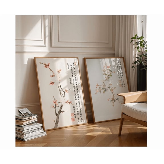 Cherry Blossom Poster Japanese Sakura Japandi Art Home Decor Office Wall Art Set 2 Set 2