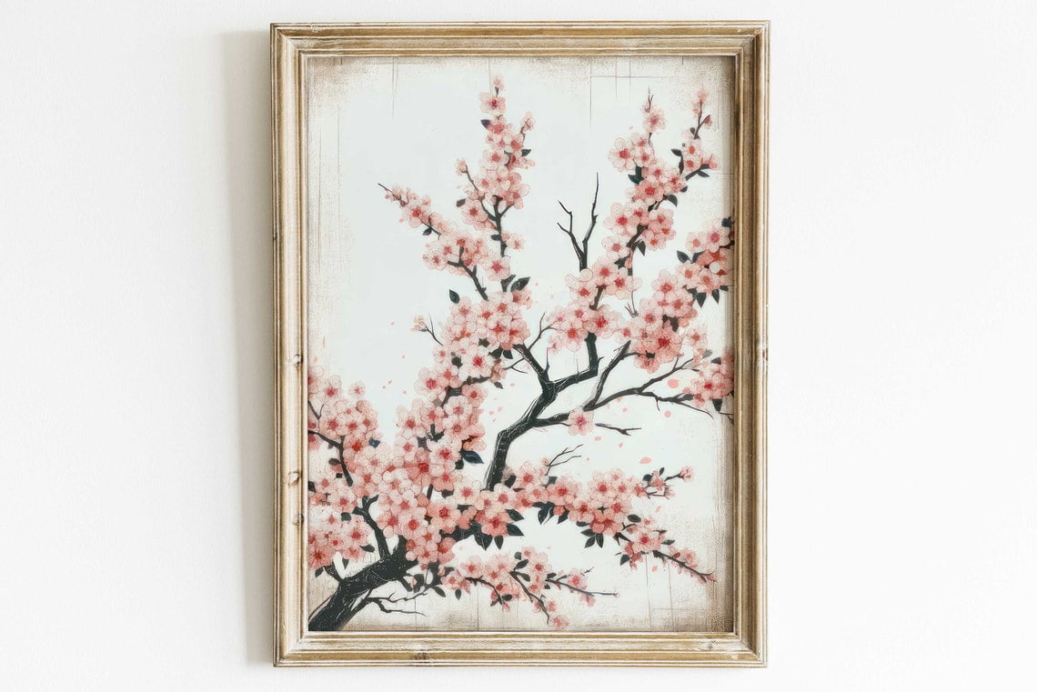 Cherry Blossom Print, Cherry Tree Art Print, Rustic Floral Wall Decor ...