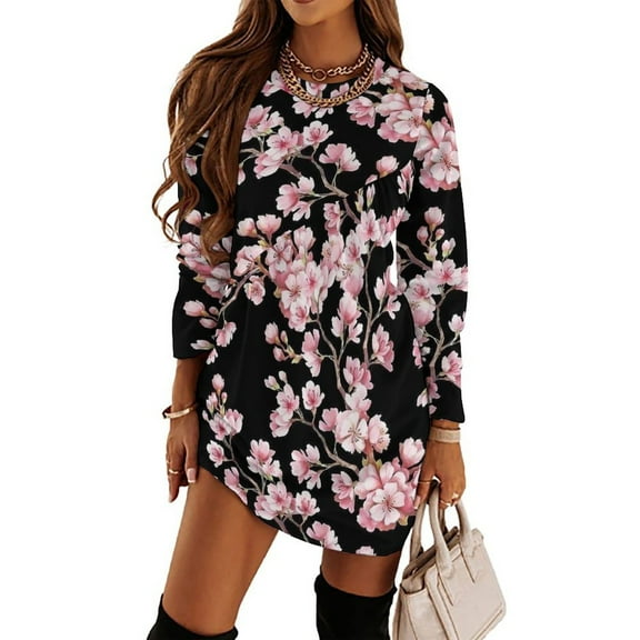 Cherry Blossom Print Loose Dress Evening Dress Summer Dresses for Women Luxury Dress Long Sleeved Dress