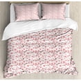 thumbnail image 1 of Cherry Blossom Queen Size Duvet Cover Set, 3D Illustrated Sakura Tree Design with Buds and Multiplexed Stamens, Decorative 3 Piece Bedding Set with 2 Pillow Shams, Dark Taupe and Rose, by Ambesonne, 1 of 3