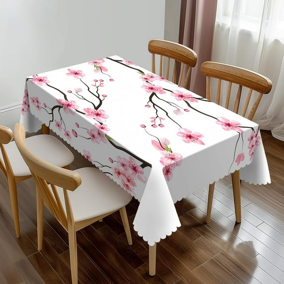 Cherry Blossom Rectangle Tablecloth Pink Branch Tree Japan Blooming Flowers Table Cloth Dining Table Cover for Home Kitchen Restaurant Party Buffet Picnic 60 x 84 Inch