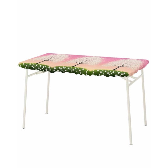 Cherry Blossom Rectangle Tablecloth, Waterproof Elastic Fitted Table Covers for 8 Foot Tables, 32x96inch Decorative Tablecloths for Picnic, Camping, Outdoor, Leaves Pink Sky Retro Watercolor Art