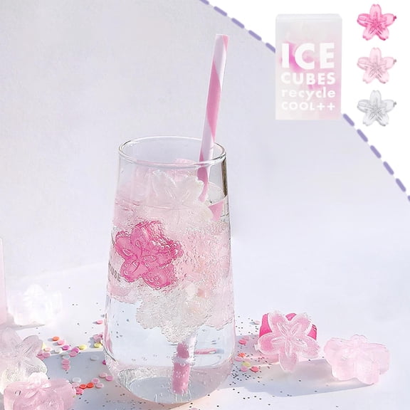 Cherry Blossom Reusable Ice Cubes 14 Pack – Multicolor Plastic Ice Cube Set for Whiskey, Cola, Coffee, Chilled Drinks, Fast Cooling Home Bar Accessory