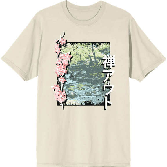 Cherry Blossom River Adult Natural Crew Neck Short Sleee Tee-XXL