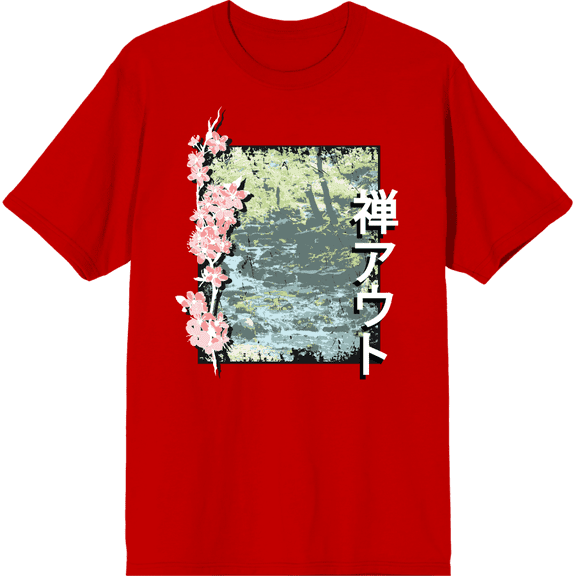 Cherry Blossom River Adult Red Crew Neck Short Sleee Tee-XXL