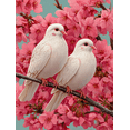 thumbnail image 1 of Cherry Blossom Romantic Dove Canvas Art, Whimsical Pink White Print, Bedroom Living Room Decor, 1 of 8