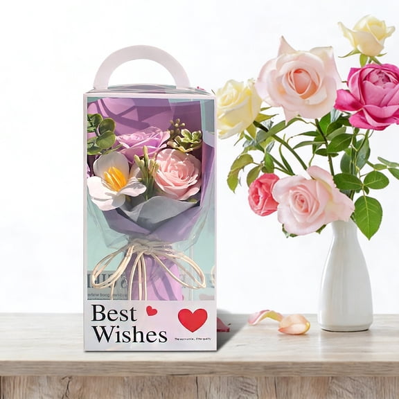 Cherry Blossom Rose Soap Bouquet, Handcrafted Artisan Soap Arrangement, Elegant Minimalist Style, Luxurious Scented Gift, Romantic Gift, Personalized Heart Shape, Natural Essential Oils,