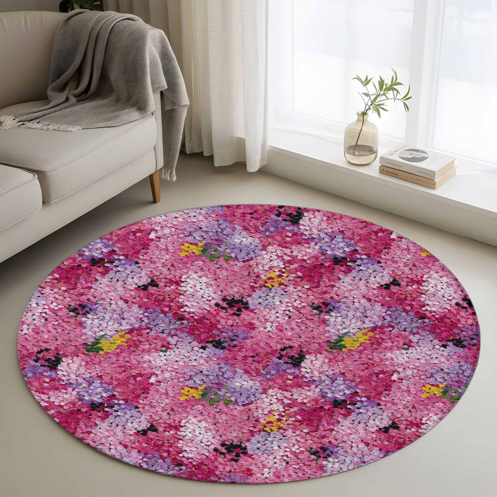 Cherry Blossom Round Rug 3.3ft Washable Circle Entryway Rugs Non Slip ...