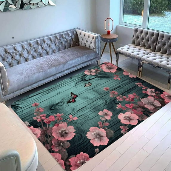 Cherry Blossom Rug Rectangle Area Rug, Indoor Floor Carpet for Bedroom & Lounge, Machine Washable, Easy Care, Cozy Aesthetic Home Décor, Soft Plush Touch, Skin‑friendly