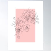Cherry Blossom Sakura Flowers Drawing Line Art Japan Poster Wall Art, Modern Wall Decor For Living Room Bedroom, 12x18 UNFRAMED
