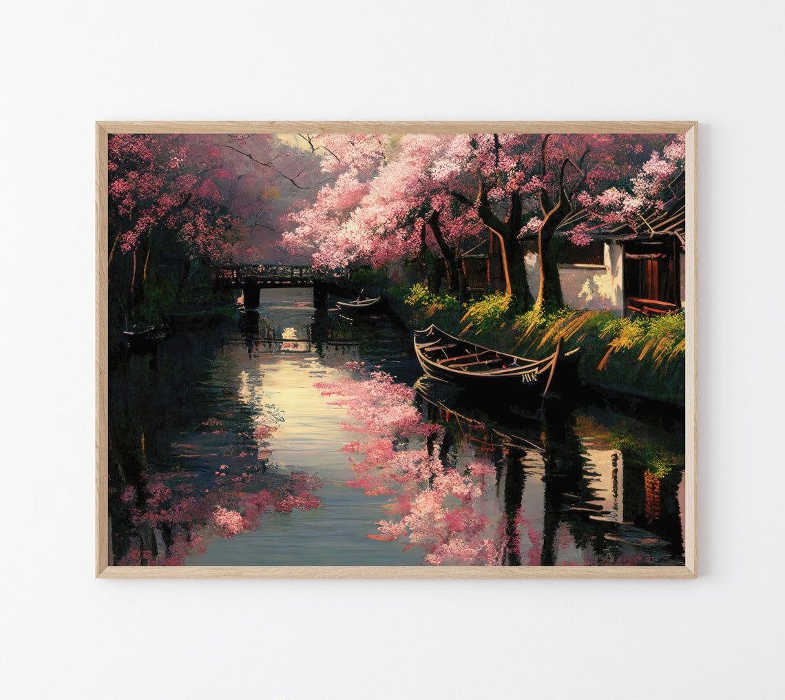 Cherry Blossom Sakura Trees Along Meguro River, In Tokyo Nature Art ...