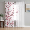 thumbnail image 1 of Cherry Blossom Semi Sheer Curtains 96 Inch Length 2 Panels Set, Spring Pink Floral Branches Watercolor Sheer Kitchen Curtain Privacy Voile Window Curtain for Living Room Bedroom Rod Pocket Drapes, 1 of 7