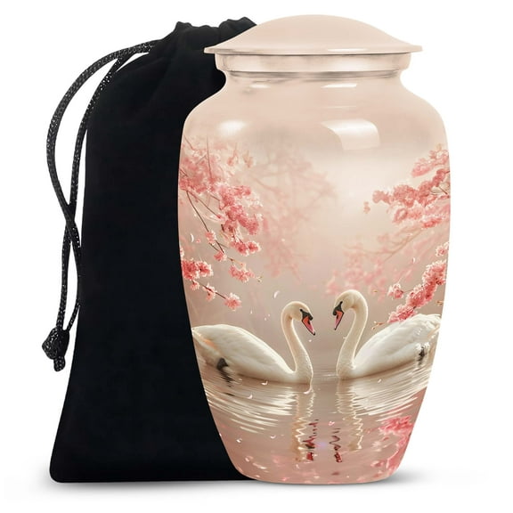 Cherry Blossom Serenade Swan - Ash Urns - Large Urn for Cremation Ashes - Decorative Urns 10 Inch
