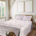thumbnail image 1 of Ambesonne Cherry Blossom Fitted & Flat Sheet with Shams 4 Pcs Set, Art Floral Japanese, Full, Dried Rose Soft Pink, 1 of 5