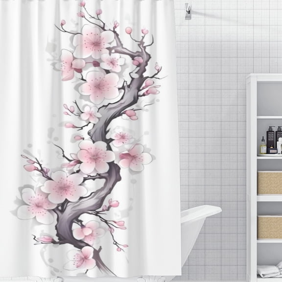 Cherry Blossom Shower Curtain 35*70.8 Inches Waterproof And Durable Vivid Patterns Instantly Elevates Bathroom Style