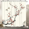 thumbnail image 1 of Cherry Blossom Shower Curtain 72Wx72H Inch Floral Sakura Pink Plum Buds Asian Style Japanese Chinese Painting Birds Fabric Polyester Waterproof Fabric 12 Pack Plastic Hooks RY-OUCG, 1 of 6