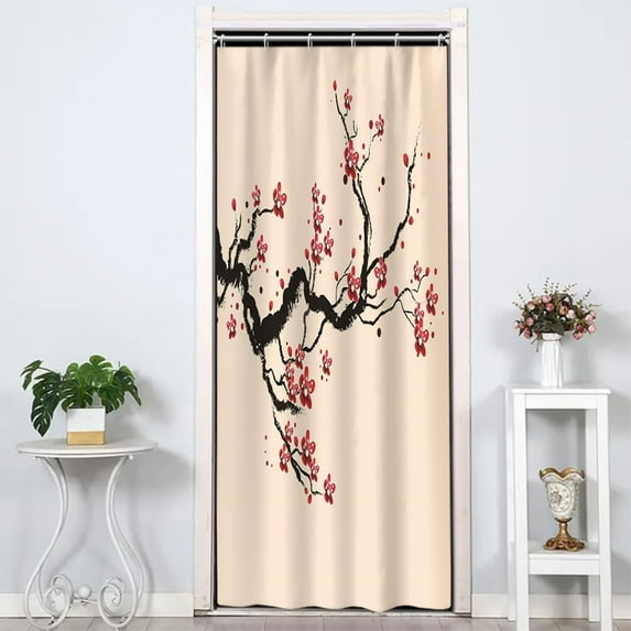 Cherry Blossom Shower Curtain Chinese Traditional Antique Ink Painting Art Plum Floral Shower Curtains Stall Bathroom Accessories Waterproof Polyester Fabric with Hooks, 36 x 72 Inch