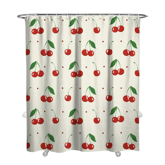 Cherry Blossom Shower Curtain - Waterproof Bathroom Curtain with Cute Cherry Fruit Print, Red & Pink Aesthetic Pattern, 72x84 Inch, Includes 12 Hooks, Machine Washable & Fade-Resistant