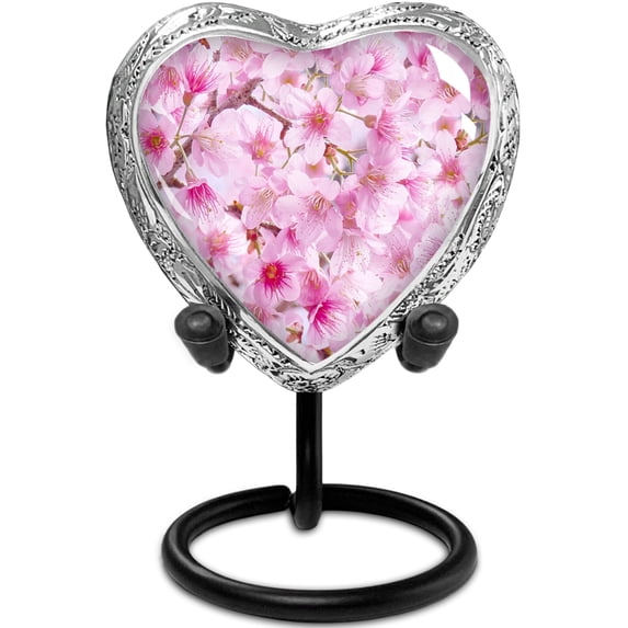 Pink Cherry Blossom Keepsake Urn for a Woman – This Heart-Shaped Token Is a Tender Tribute to Her Spirit, Her Grace, and the Love That Still Blooms
