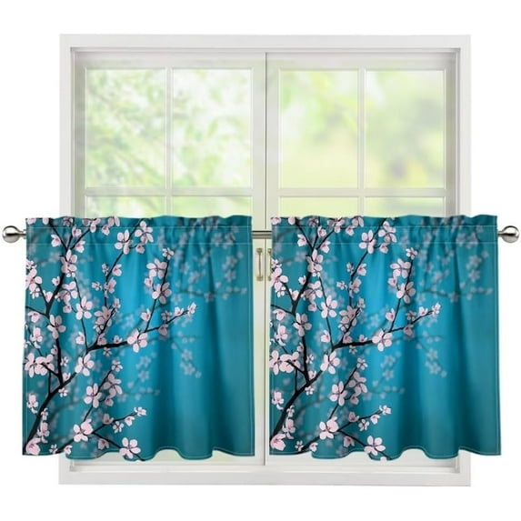 Cherry Blossom Small Window Curtains Autumn Tier Curtain for Bathroom Farmhouse Country,2 Panels Set Short Tier Cafe Curtain Rod Pocket,28"X36"