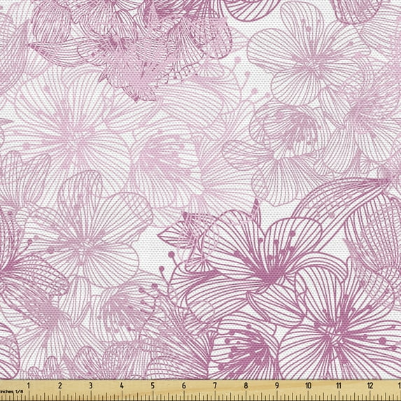 Ambesonne Cherry Blossom Fabric by the Yard Upholstery, Cage Style Motif, 2 Yards, Dried Rose and Pale Pink