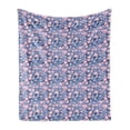 thumbnail image 1 of Cherry Blossom Soft Flannel Fleece Blanket, Art Deco Fish Scale Pattern Cherry Flowers and Climbing Bean Plant, Cozy Plush for Indoor and Outdoor Use, 50" x 70", Pink and Violet Blue, by Ambesonne, 1 of 6