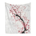 thumbnail image 1 of Cherry Blossom Soft Flannel Fleece Blanket, Dreamy Japanese Nature in Spring Theme Sakura Tree Branch Artwork, Cozy Plush for Indoor and Outdoor Use, 70" x 90", Dark Coral and Black, by Ambesonne, 1 of 5