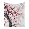 thumbnail image 1 of Cherry Blossom Soft Flannel Fleece Throw Blanket, Twisted Trunk of Cherry Tree with Blooms in Foggy Sky, Cozy Plush for Indoor and Outdoor Use, 50" x 70", Charcoal Grey Dark Coral, by Ambesonne, 1 of 6