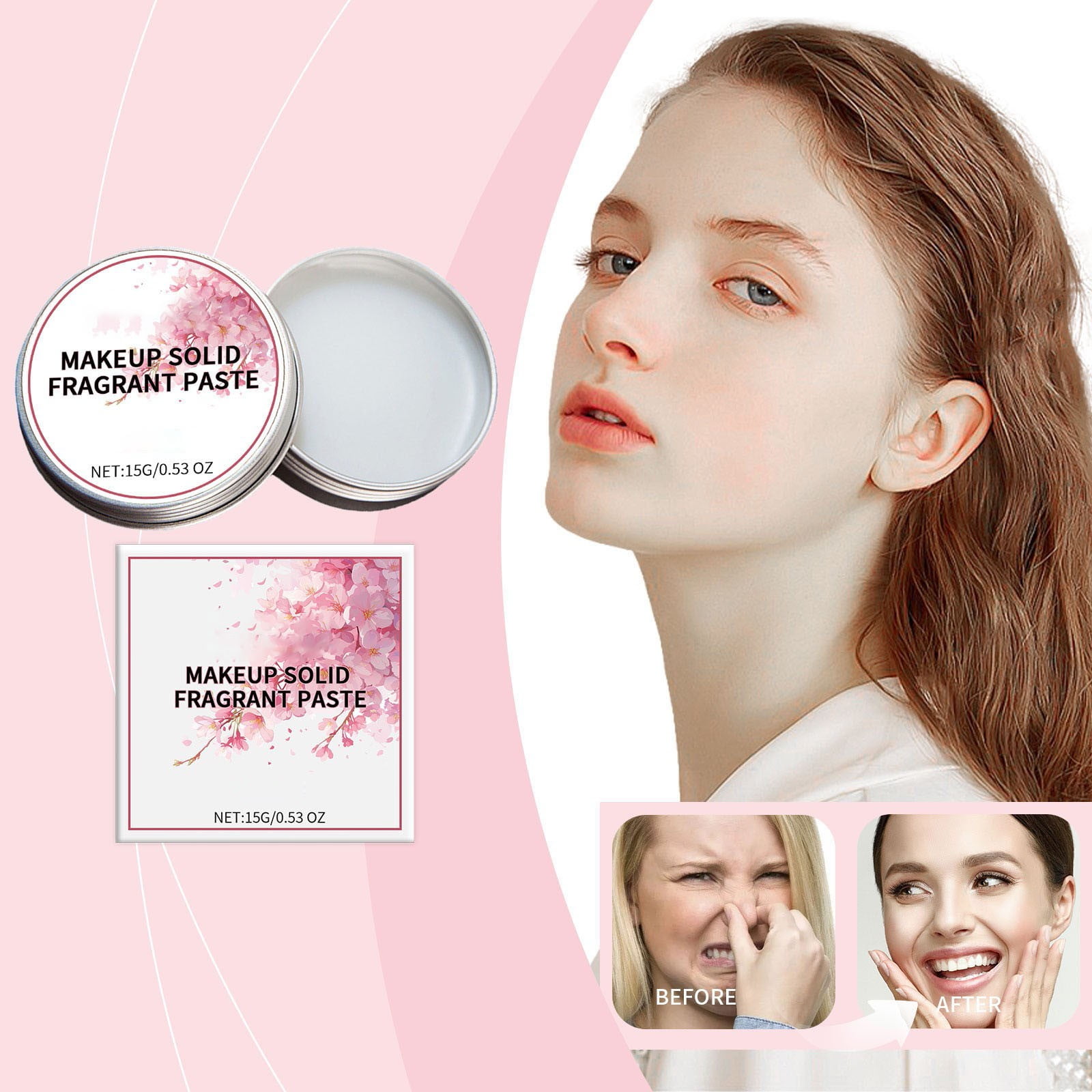 Cherry Blossom Solid Perfume Balm 15g - Long-Lasting Floral Fragrance - Portable Moisturizing Scent Cream with Shea Butter & Vitamin E - Deodorizing, Travel-Friendly - for Women & Men