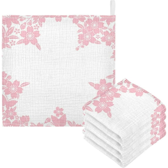 Cherry Blossom Spring Baby Muslin Wash cloths Soft Absorbent Face Towels, Pink Valentines Flowers Burp Cloths Cotton Bath Wipes 3 Pack Infant Wash Cloth for Newborn Boys Girls 12x12 inches