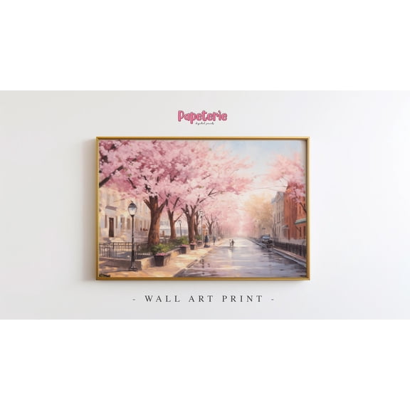 Cherry Blossom Spring Street Art Print: Farmhouse Easter Decor #2231, Unframed Poster Size 16x24