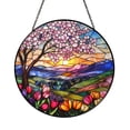Cherry Blossom Spring View Sun Catcher Stained Glass Style Round Window ...