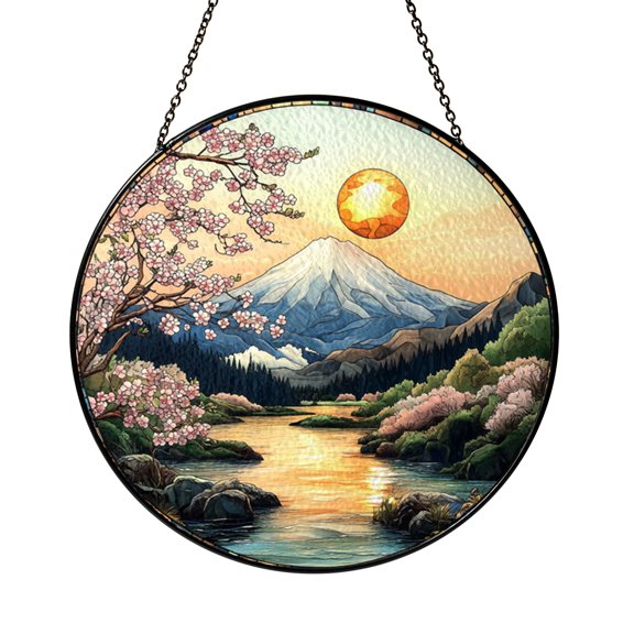Cherry Blossom Stained Glass Suncatcher Window Hanging, Spring Floral Window Art for Home Decor