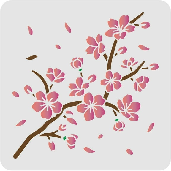 Cherry Blossom Stencil Template 11.8x11.8inch Plastic Cherry Blossom Branch Drawing Painting Stencils Square Reusable Flowers Stencils
