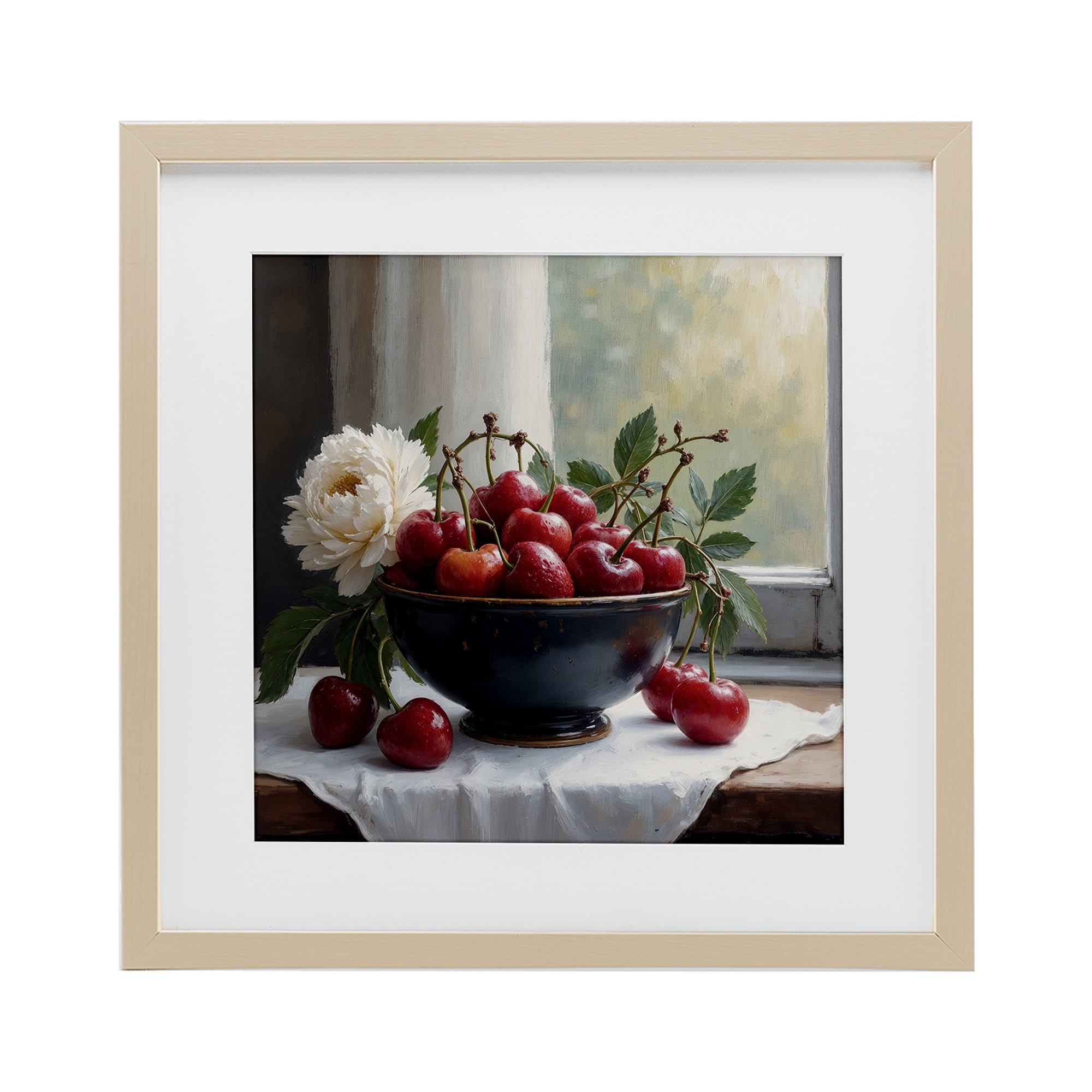 Cherry & Blossom Still Life Birch Framed Print Under Glass, design by Lettered and Lined