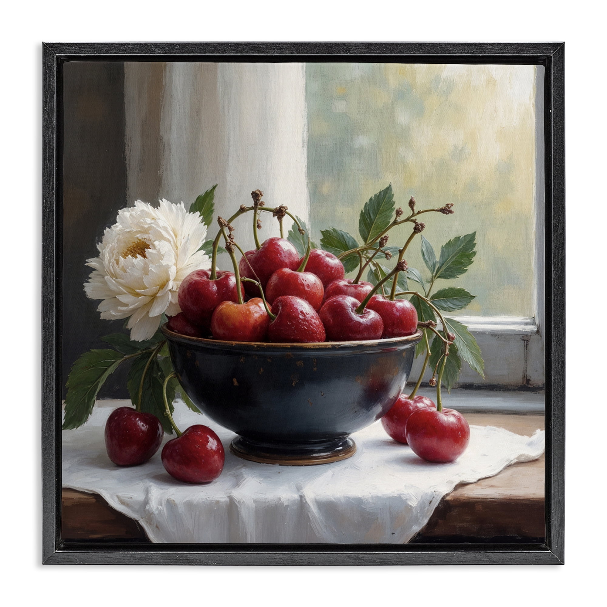 Cherry & Blossom Still Life Black Framed Floater Canvas Wall Art, design by Lettered and Lined