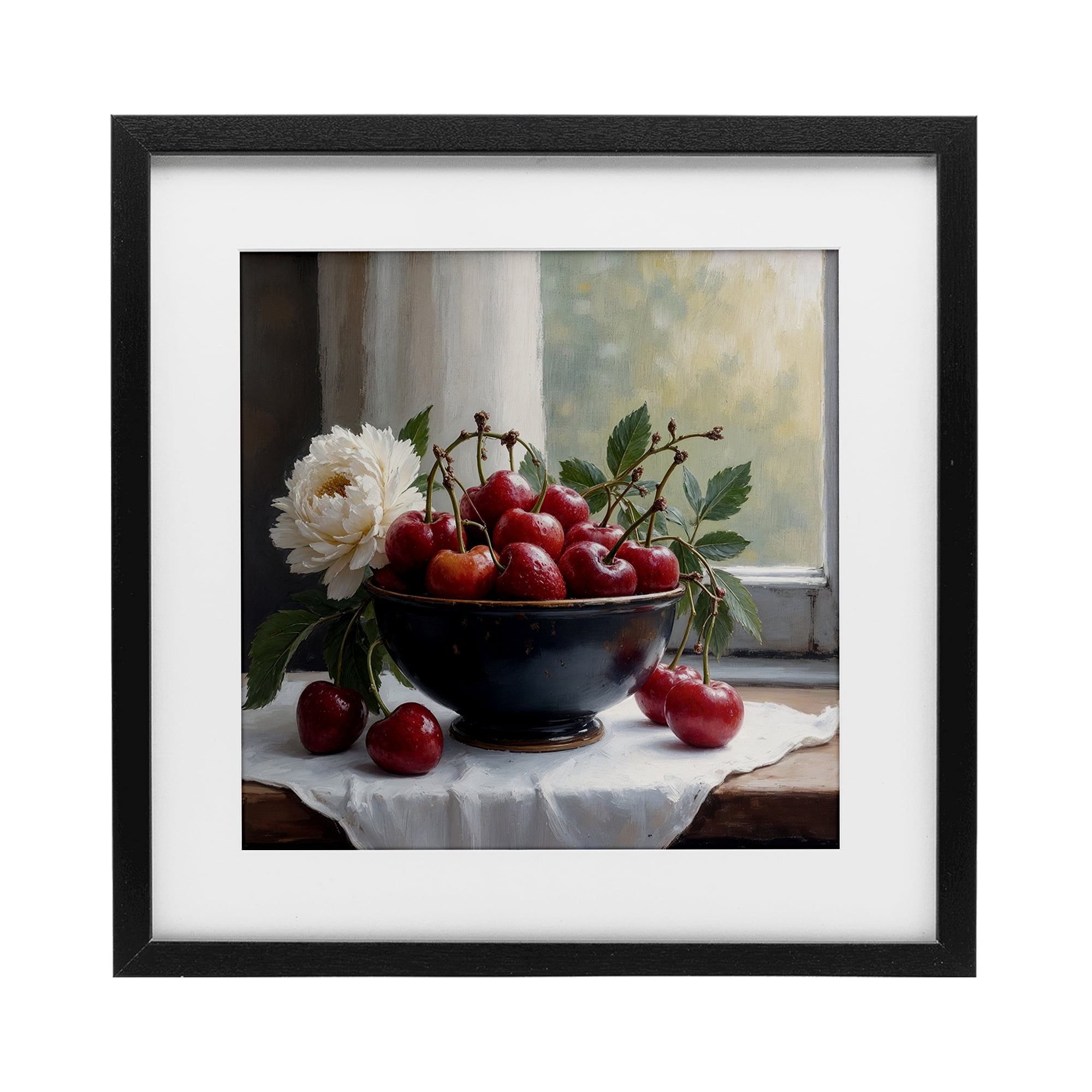 Cherry & Blossom Still Life Black Framed Print Under Glass, design by Lettered and Lined
