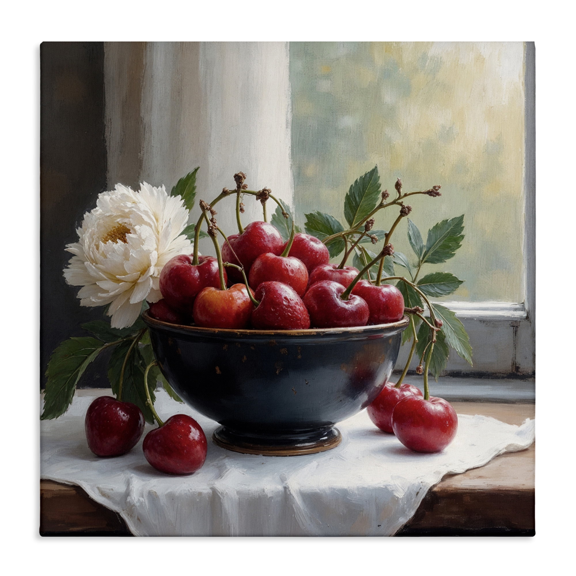 Cherry & Blossom Still Life Canvas Wall Art, design by Lettered and Lined