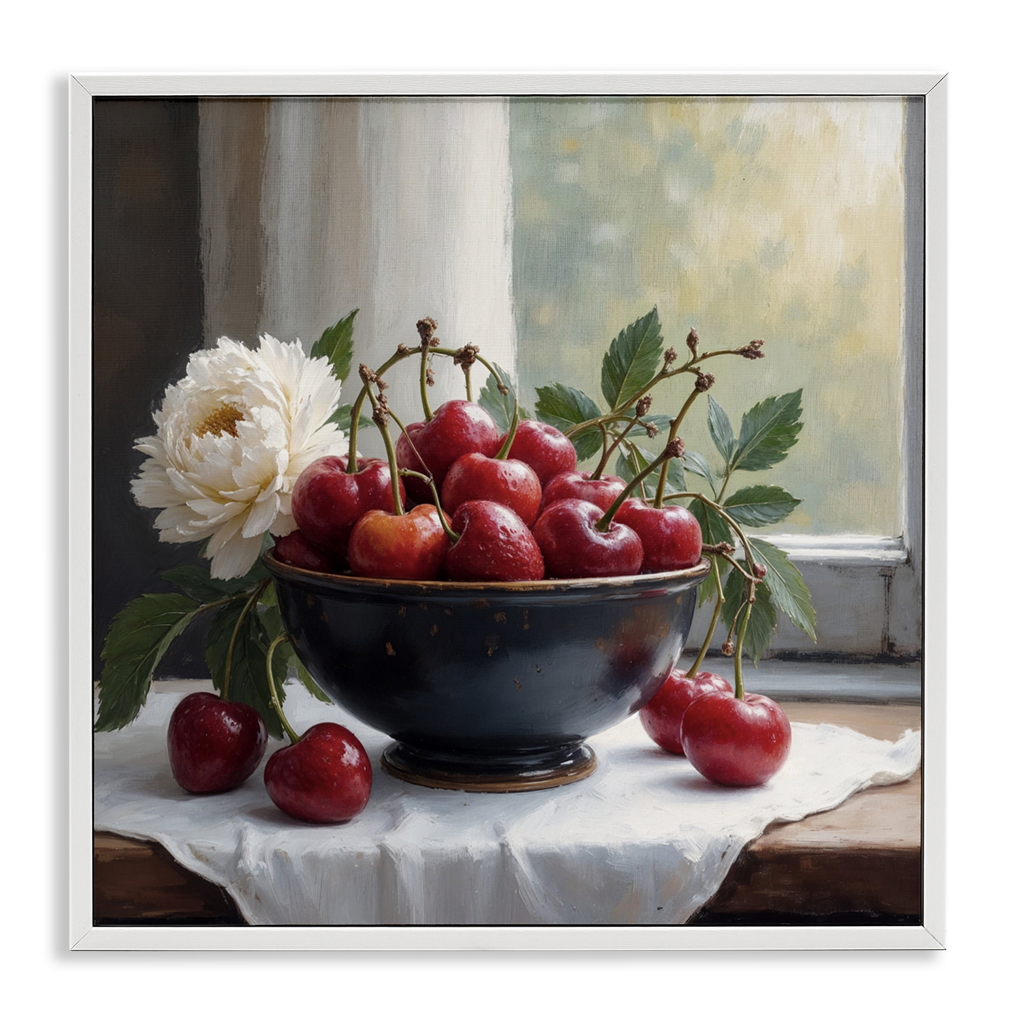 Cherry & Blossom Still Life White Framed Giclee Art, design by Lettered and Lined