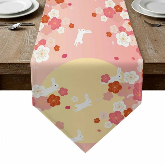 Cherry Blossom Table Runner Linen Burlap Table Runner 120 Inches Long ...